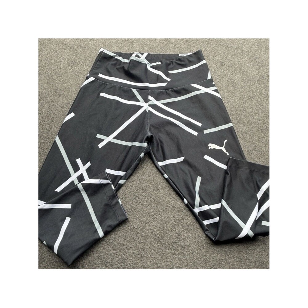 Puma small Black Graphic Leggings ankle Capri women S stripe slim workout A12